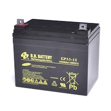 12V 33Ah Akku, AGM Bleiakku, B.B. Battery EP33-12, 195x129x155 (lxbxh), Pol B7 (M6 Schraube und Mutter), Standard Type