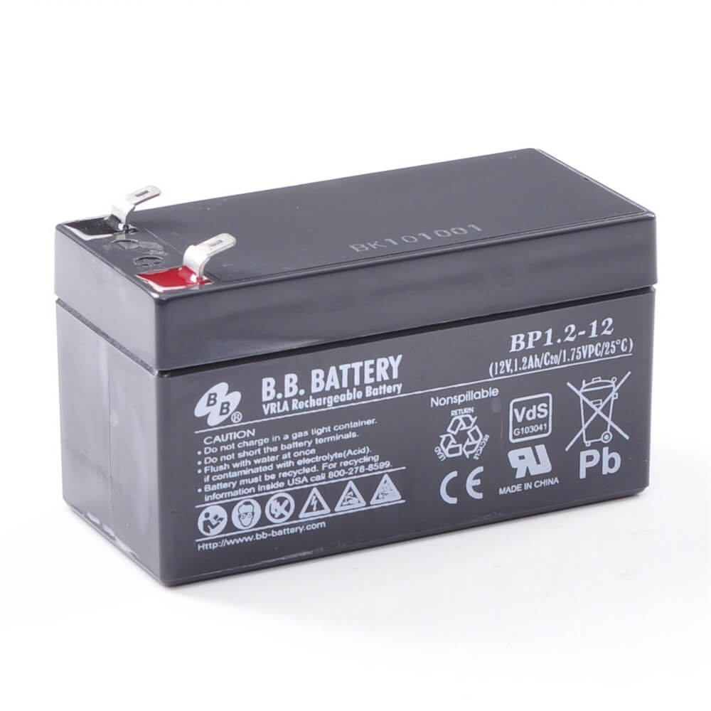 12V 1.2Ah Akku, AGM Bleiakku, B.B. Battery BP1.2-12, VdS, 97x45x50 (lxbxh),  Pol T1