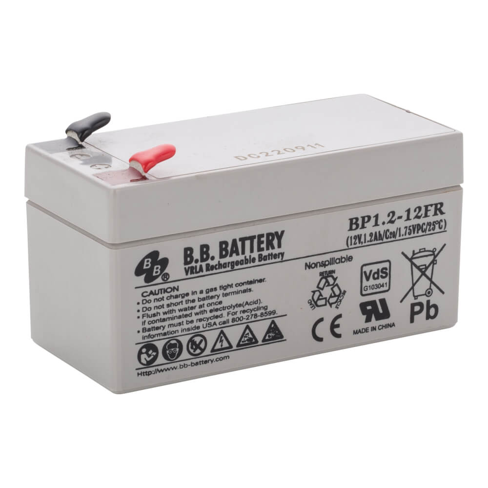 12V 1.2Ah Akku, AGM Bleiakku, B.B. Battery BP1.2-12FR, VdS, schwer  entflammbar, ersetzt u. a.