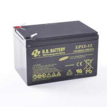 12V 12Ah Akku, AGM Bleiakku, B.B. Battery EP12-12, 151x98x94 (lxbxh), Pol T2 Faston 250 (6,3 mm)