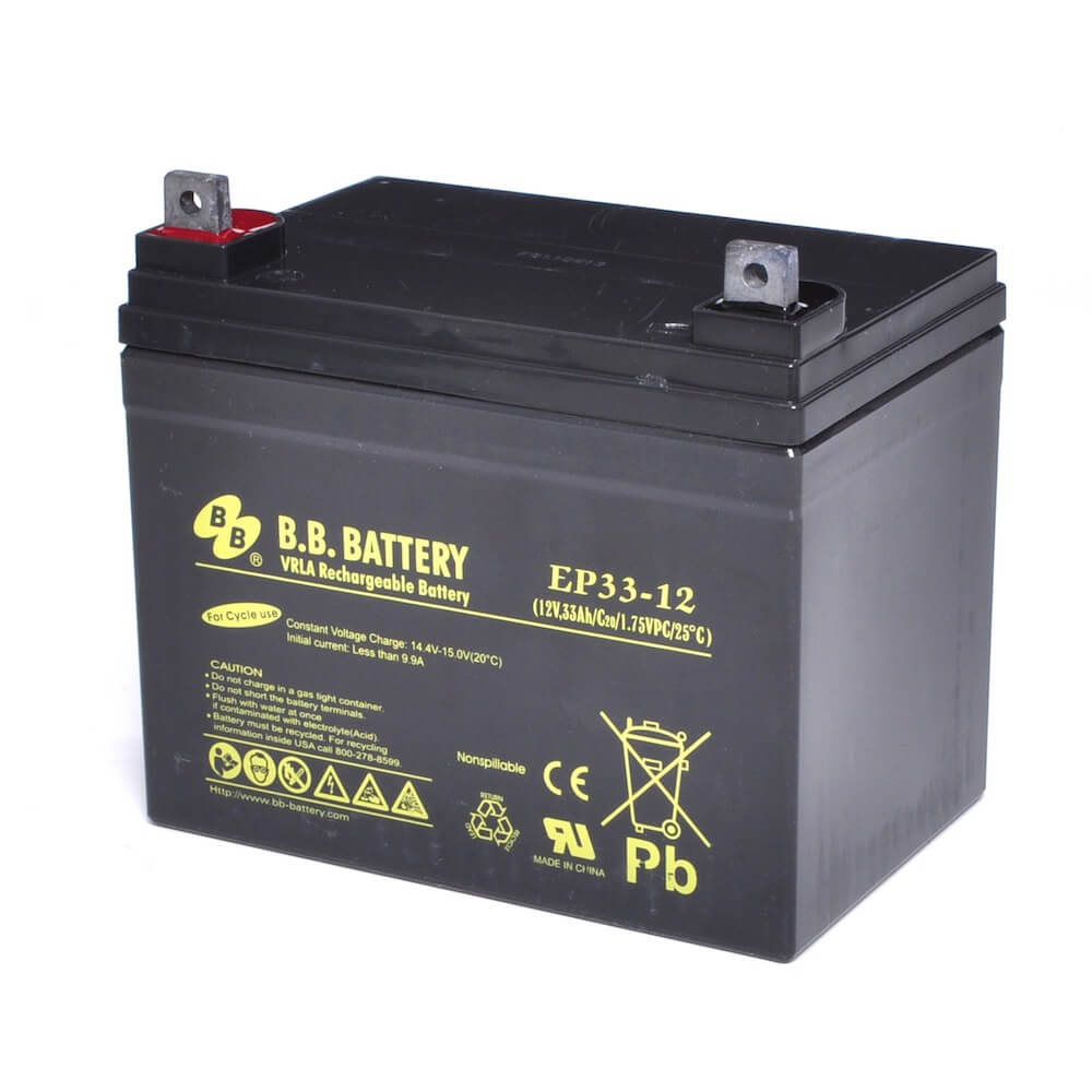 12V 33Ah Akku, AGM Bleiakku, B.B. Battery EP33-12, 195x129x155 (lxbxh), Pol  B7 (M6 Schraube und