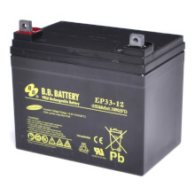 12V 33Ah Akku, AGM Bleiakku, B.B. Battery EP33-12, 195x129x155 (lxbxh), Pol B7 (M6 Schraube und Mutter), Standard Type
